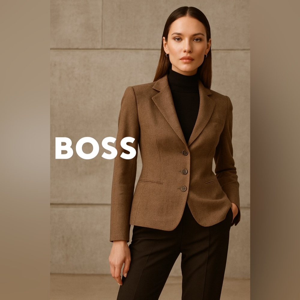 Hugo Boss Jisara Brown Wool Structured Women’s Fitted Blazer Size 6